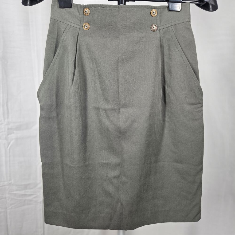 Vintage OBR Womens Skirt Military Style Olive Green High Waist Button Front Sz 6